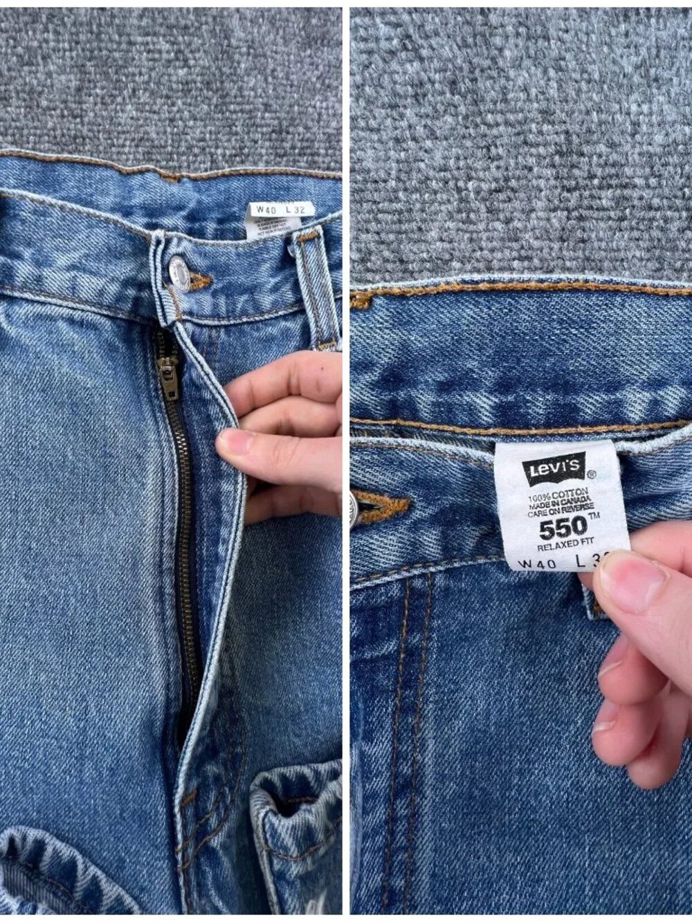 VTG Levi’s 550 Relaxed Fit Paper Tag Canada Made Blue Denim Jeans 40x32